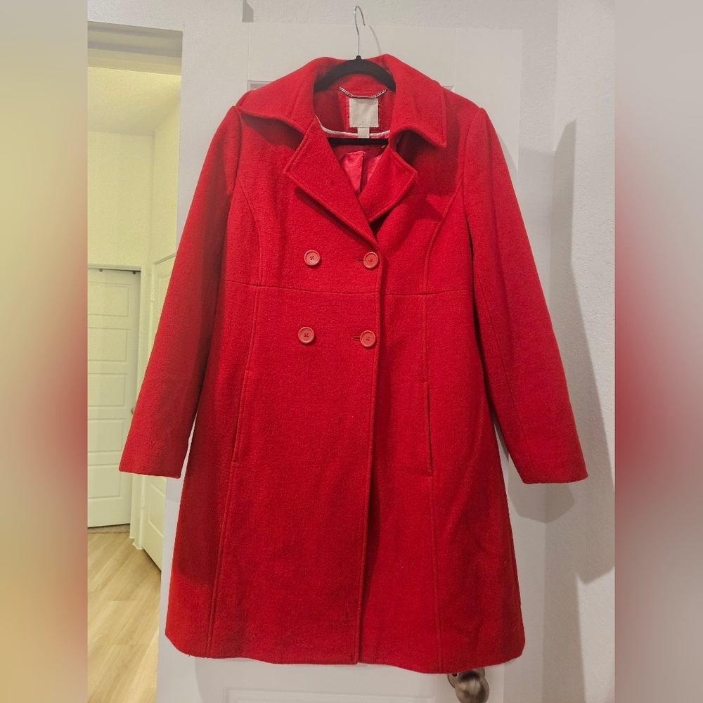 Old Navy Women's Vibrant Red Pea Coat Size L